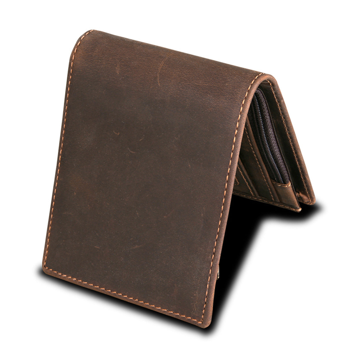Men's Swiping Genuine Leather Crazy Horse Short Men's Wallets