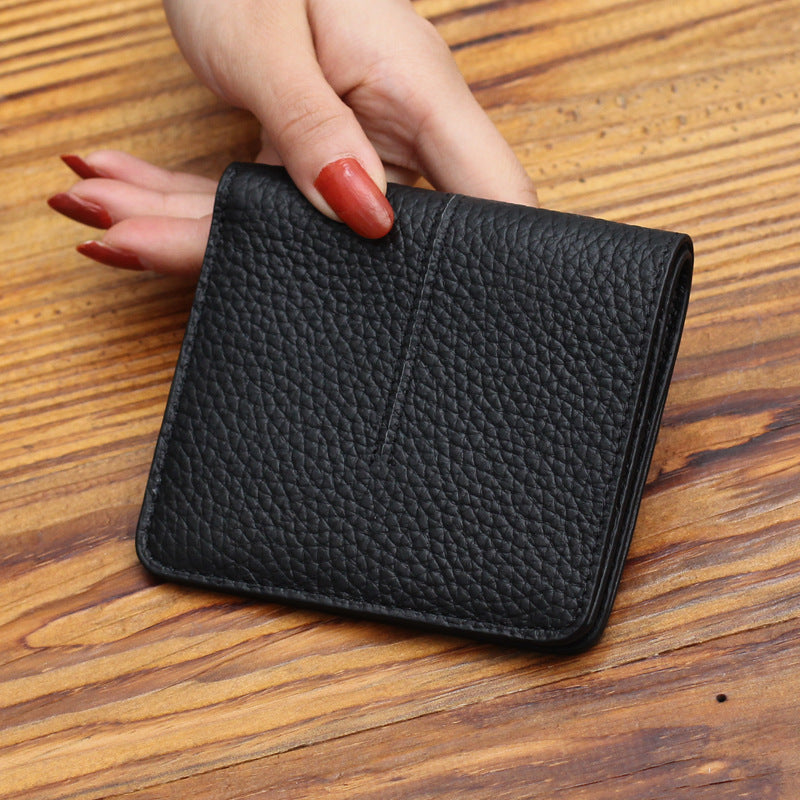 Women's First Layer Cowhide Simple Sewing Line Short Buckle