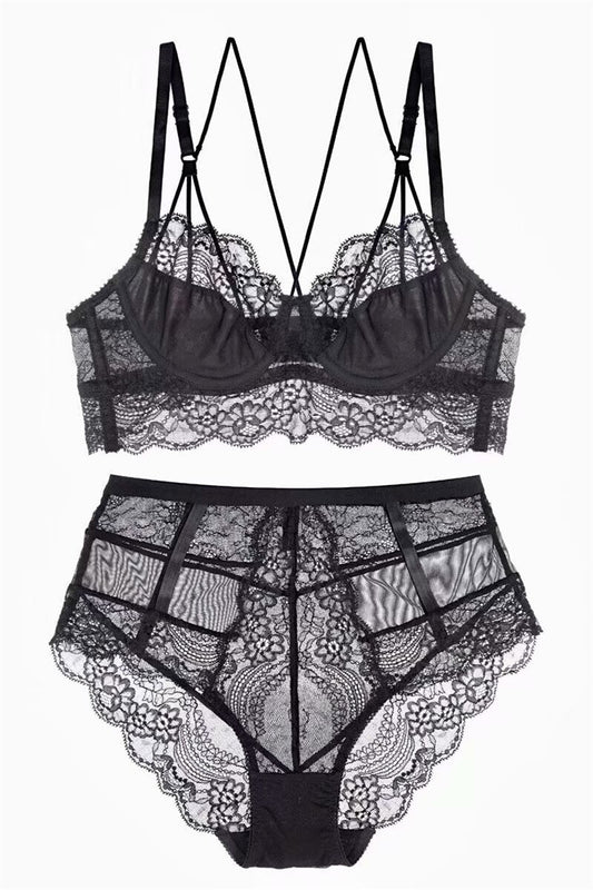 Women's Sexy French Underwear Thin Lace Gather Lingerie Sets