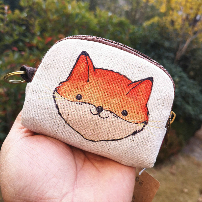 Women's Korean Style Cotton Linen Printed Cartoon Change Coin Purses