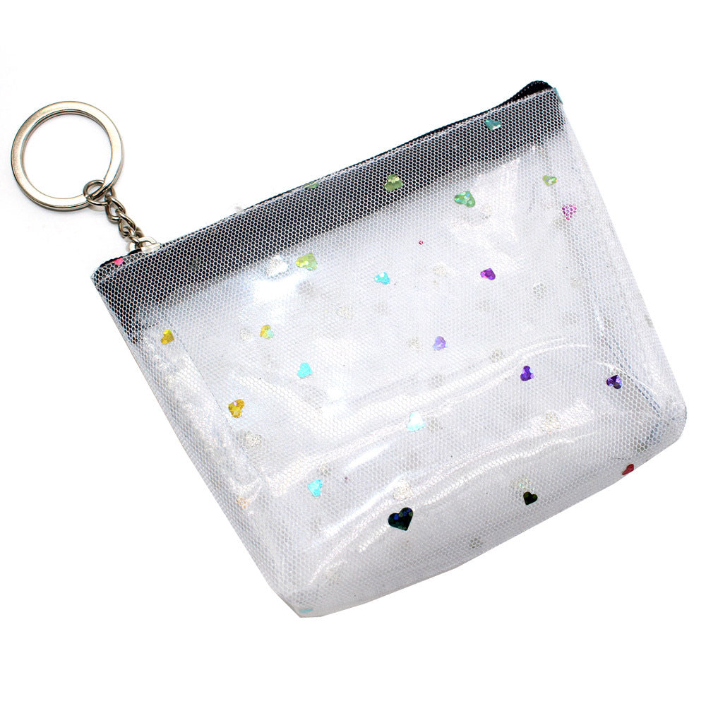 Durable Love Transparent Mesh Zipper Activity Coin Purses