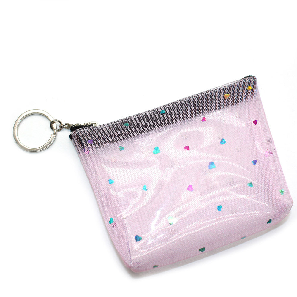 Durable Love Transparent Mesh Zipper Activity Coin Purses