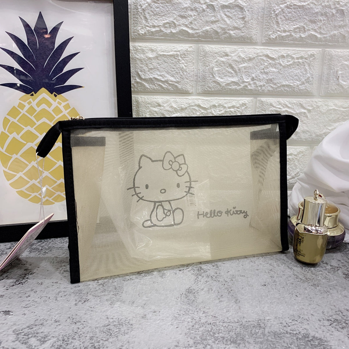 Cat Image Mesh Portable Pouch Large Capacity Makeup Bag