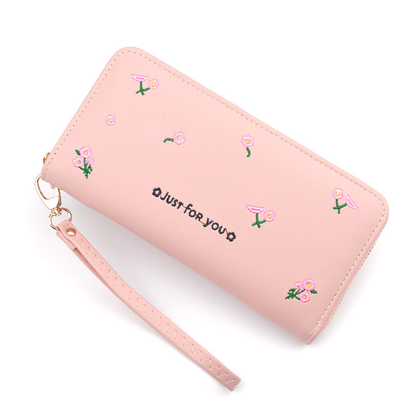 Women's Long Zipper Fashion Embroidery Large Capacity Soft Leather Change And Ladies Wallets
