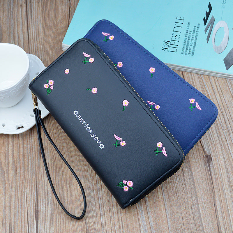 Women's Long Zipper Fashion Embroidery Large Capacity Soft Leather Change And Ladies Wallets
