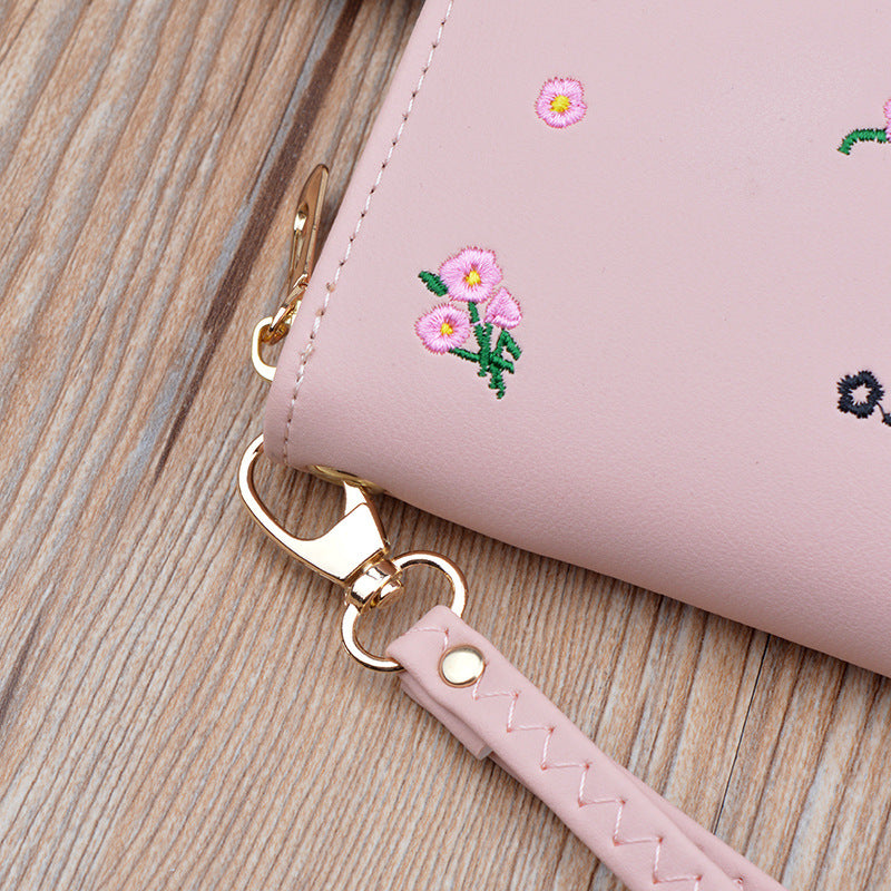 Women's Long Zipper Fashion Embroidery Large Capacity Soft Leather Change And Ladies Wallets
