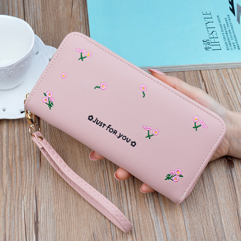 Women's Long Zipper Fashion Embroidery Large Capacity Soft Leather Change And Ladies Wallets