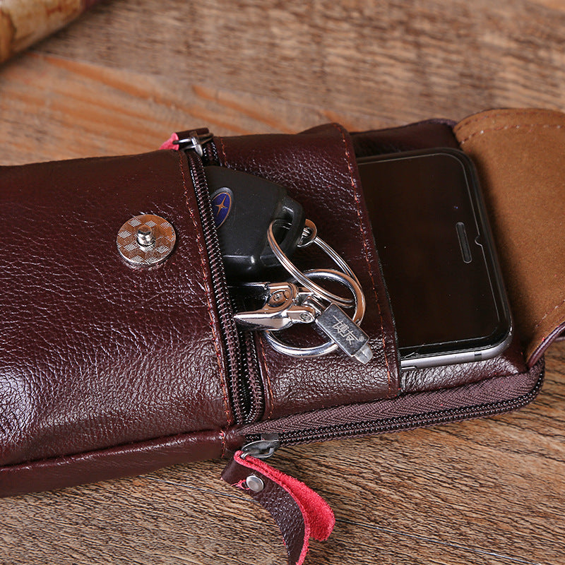 Men's Mobile Cowhide Business Waterproof Vertical Multifunctional Men's Waist Packs