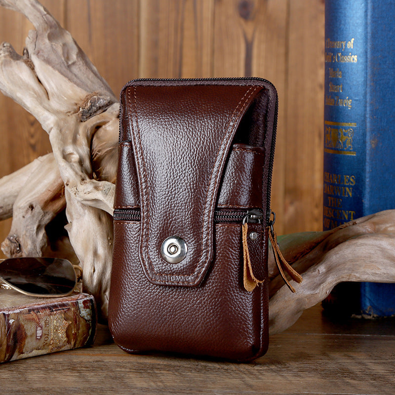 Men's Mobile Cowhide Business Waterproof Vertical Multifunctional Men's Waist Packs