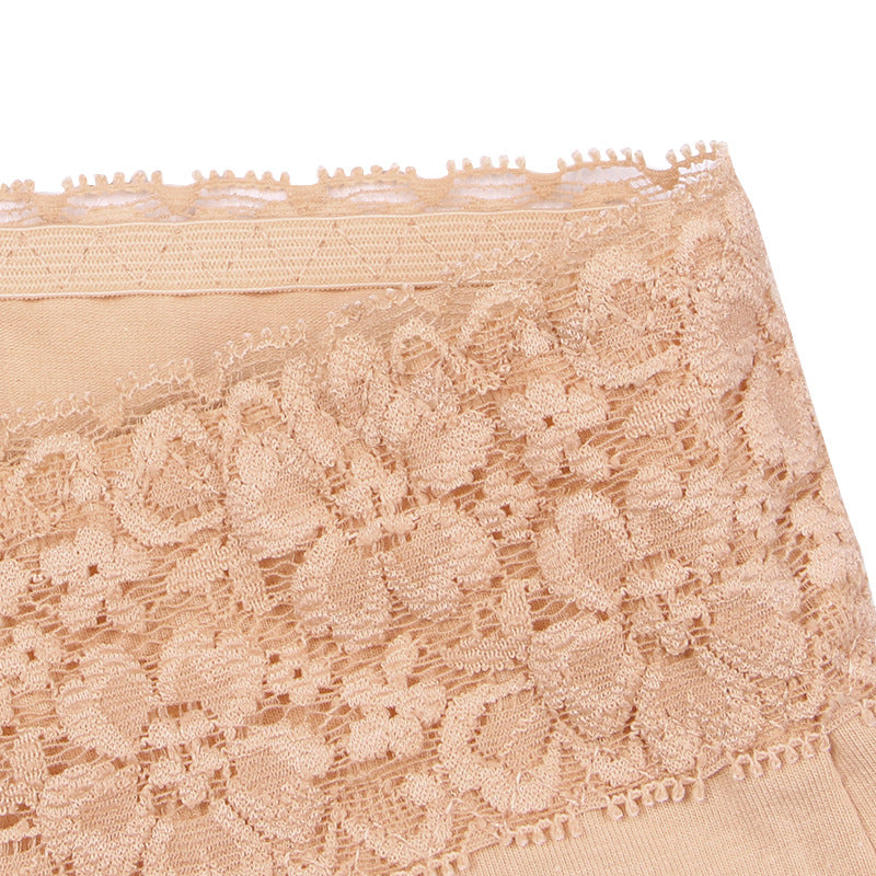 Women's Cotton High-waisted Solid Color Lace Trim Briefs Belly Panties