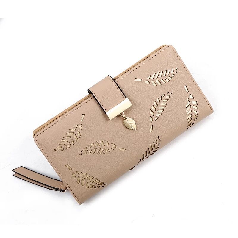 Women's Korean Leaf Hollow Long Zipper Hasp Clutch Ladies Wallet