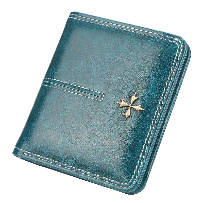 Women's Short High-grade Multiple Slots Oil Wax Leather Fashion Ladies Wallet