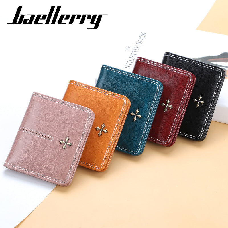 Women's Short High-grade Multiple Slots Oil Wax Leather Fashion Ladies Wallet