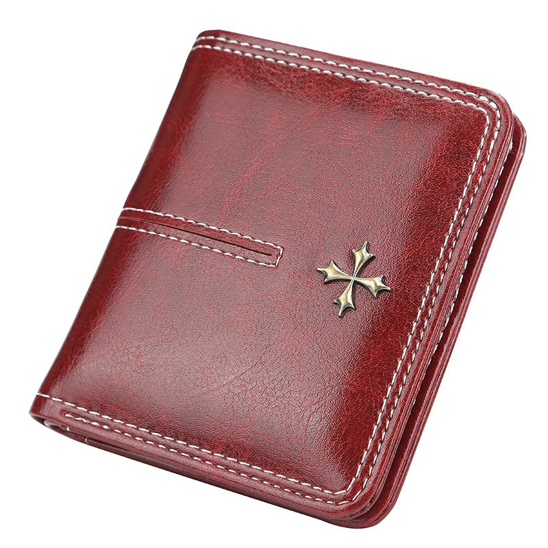Women's Short High-grade Multiple Slots Oil Wax Leather Fashion Ladies Wallet