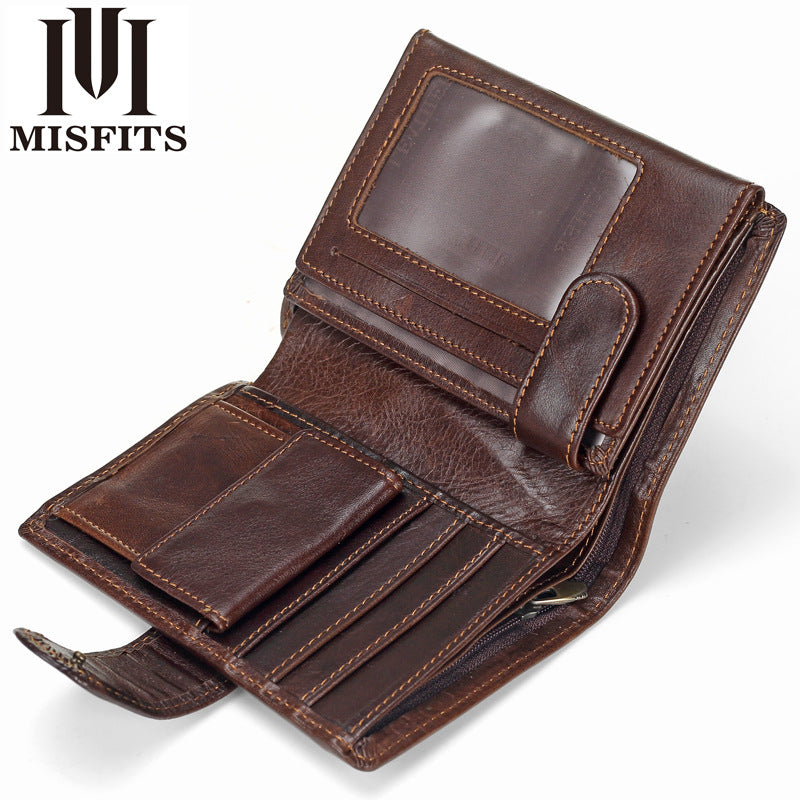 Men's Short Leather Vintage First Layer Vertical Men's Wallets