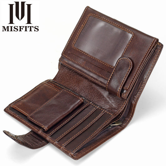 Men's Short Leather Vintage First Layer Vertical Men's Wallets