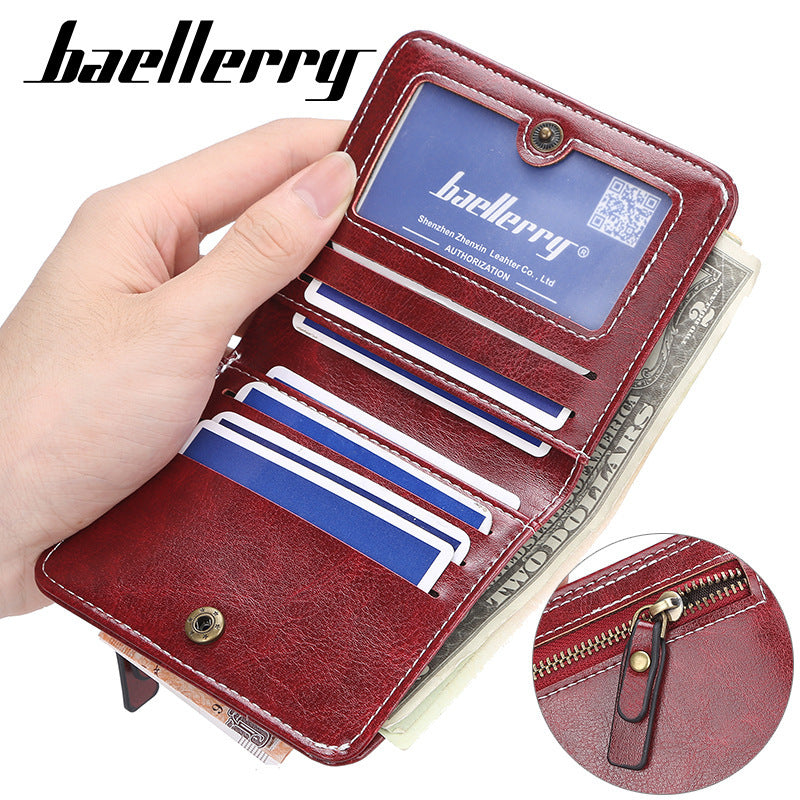 Women's Short Chic Multiple Slots Two-fold Zipper Buckle