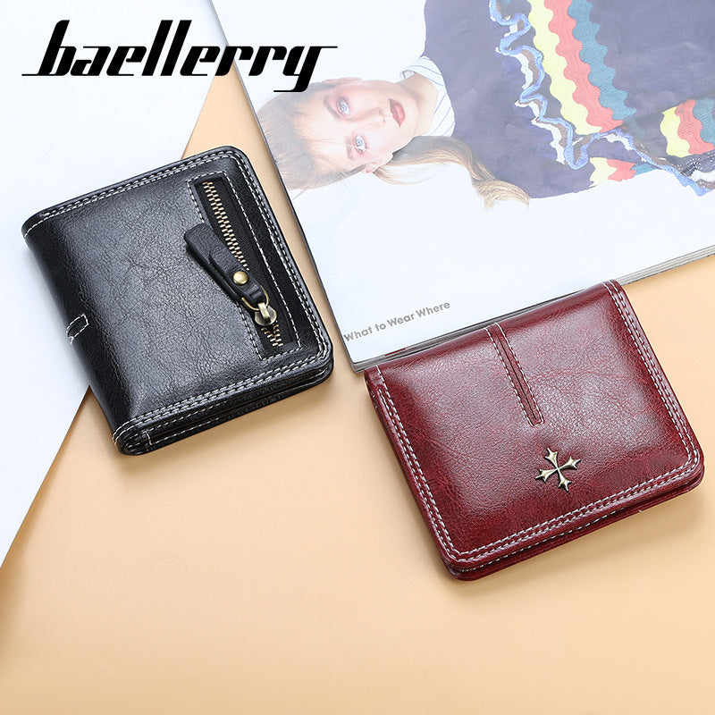 Women's Short High-grade Multiple Slots Oil Wax Leather Fashion Ladies Wallet