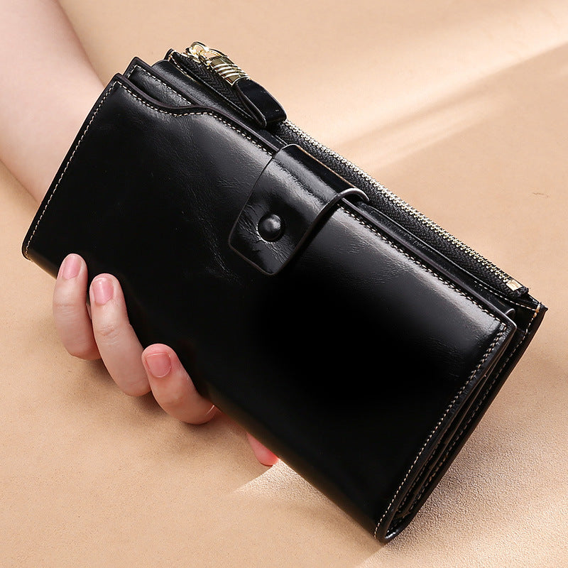 Leather Long Swiping Multi Slots Retro Ladies Wallets