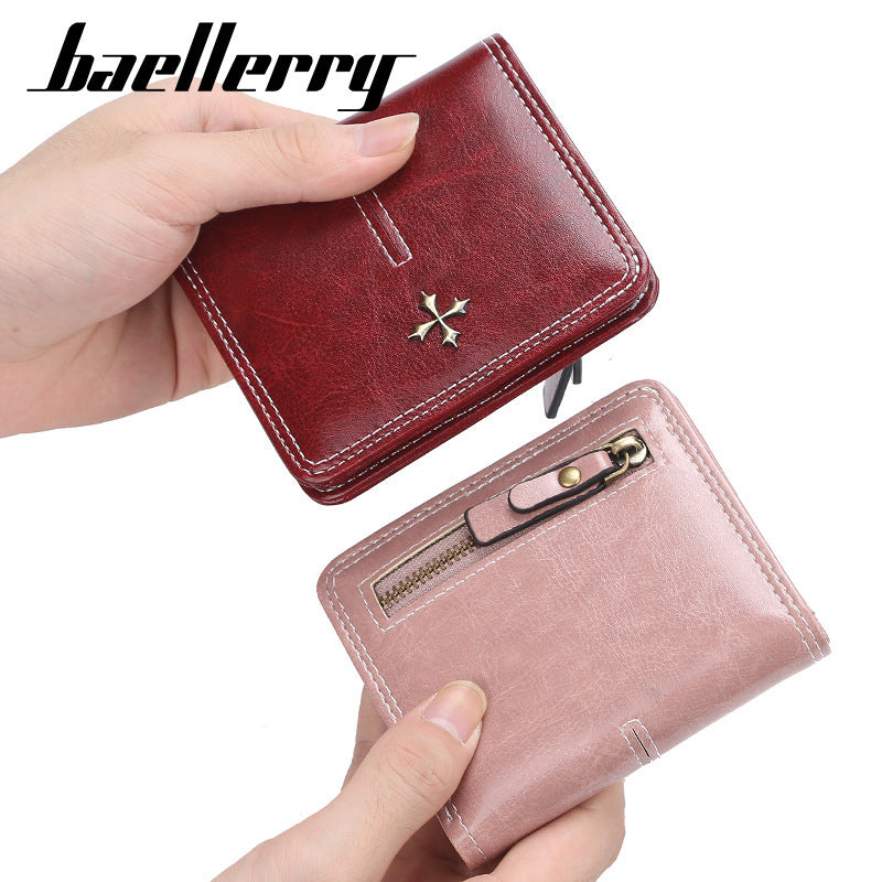 Women's Short Chic Multiple Slots Two-fold Zipper Buckle