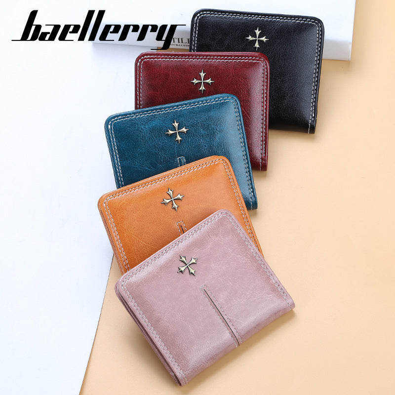 Women's Short Chic Multiple Slots Two-fold Zipper Buckle