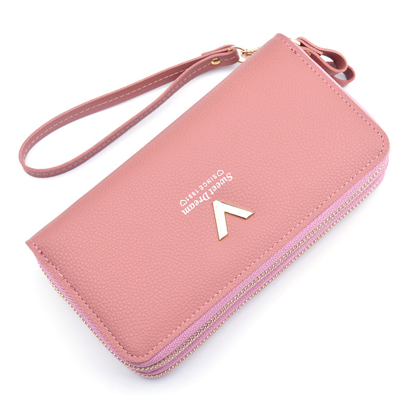 Women's Double Long Zipper Clutch Fashion Simple Lychee Pattern Large Phone Bags