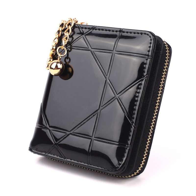 Women's Short Zipper Plaid Patent Leather Ladies Wallets