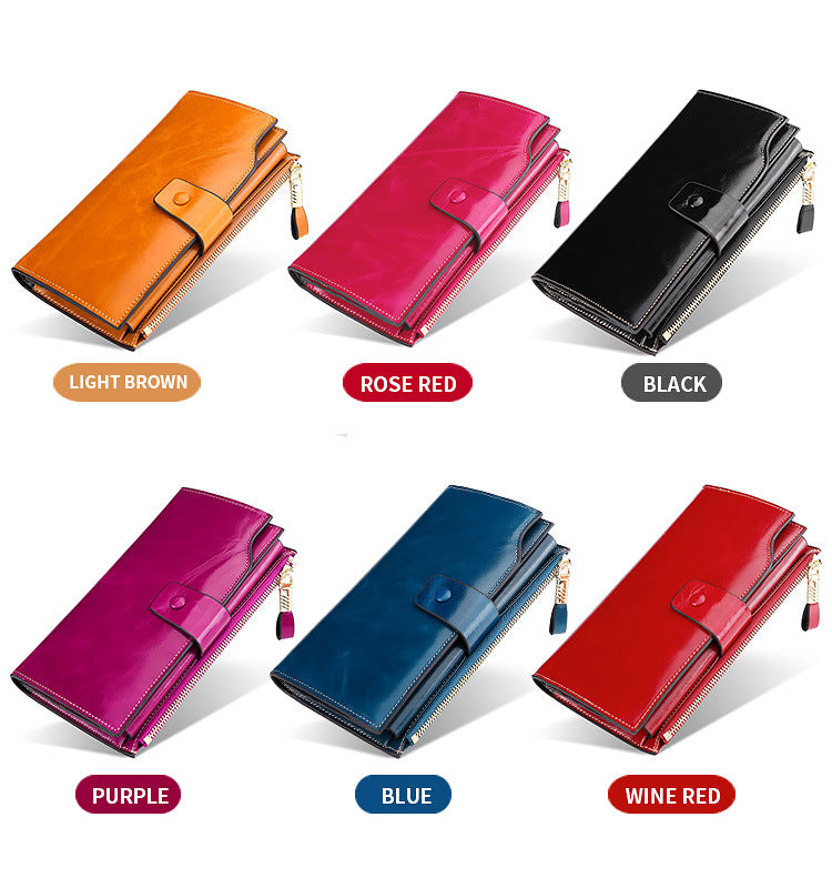 Leather Long Swiping Multi Slots Retro Ladies Wallets
