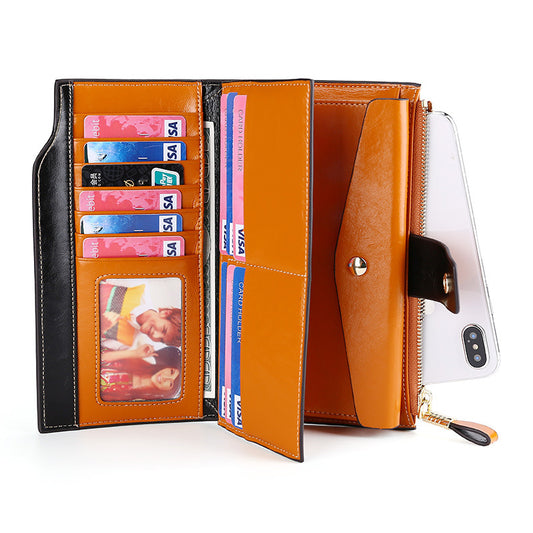 Leather Long Swiping Multi Slots Retro Ladies Wallets