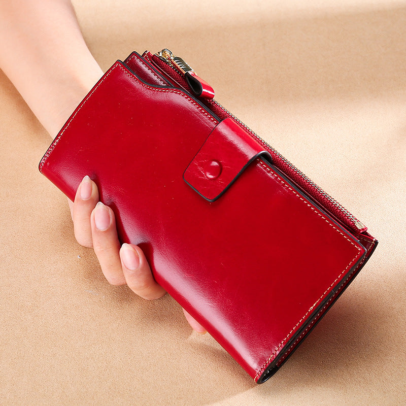 Leather Long Swiping Multi Slots Retro Ladies Wallets