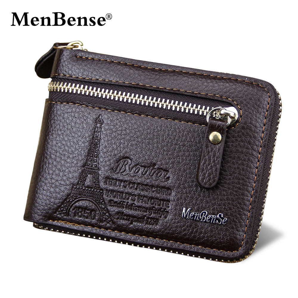 Men's Short Fashion Zipper Two Fold Retro Men's Wallets