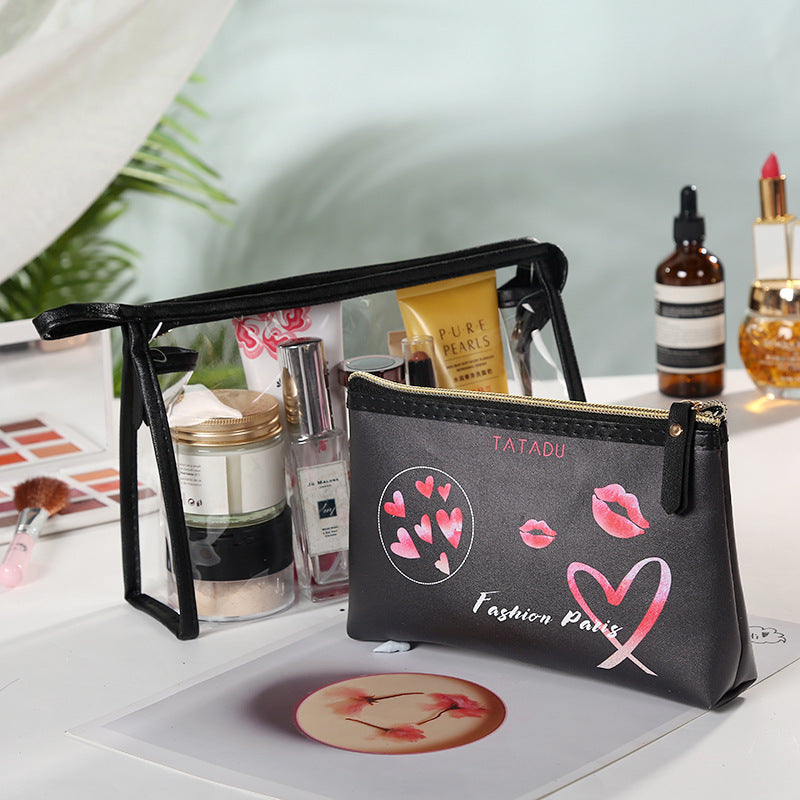 Women's Inkjet Striped Make-up Two-piece Portable Waterproof Buggy Transparent Makeup Bag
