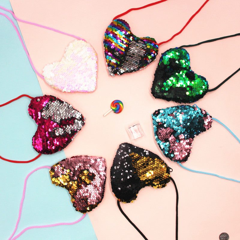 Innovative Children's Trendy Sequined Heart-shaped Lanyard Coin Purses