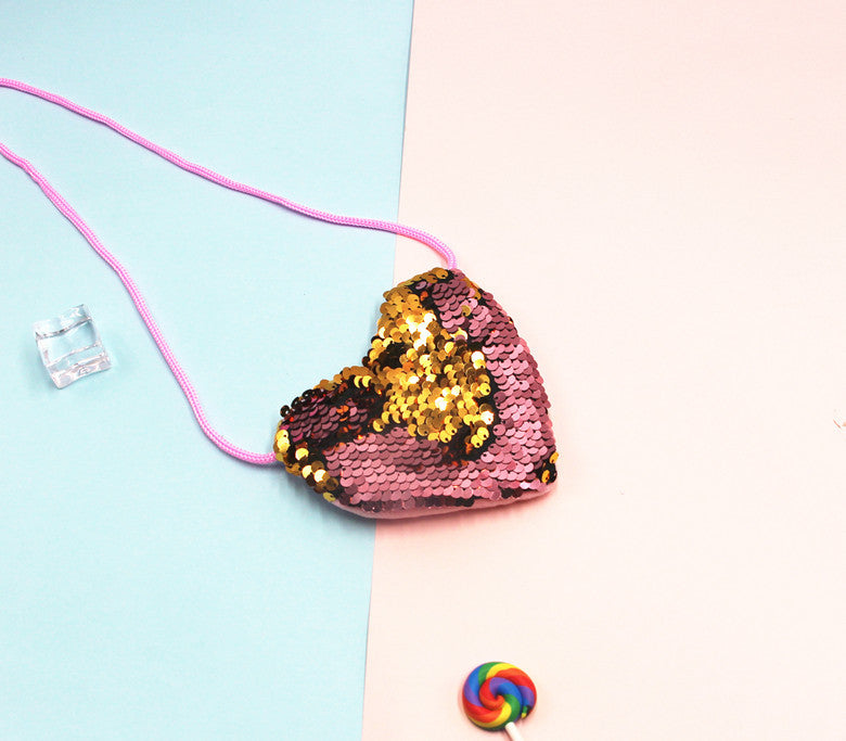 Innovative Children's Trendy Sequined Heart-shaped Lanyard Coin Purses
