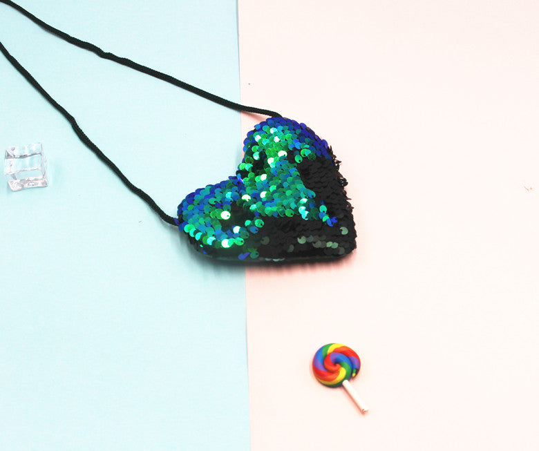 Innovative Children's Trendy Sequined Heart-shaped Lanyard Coin Purses