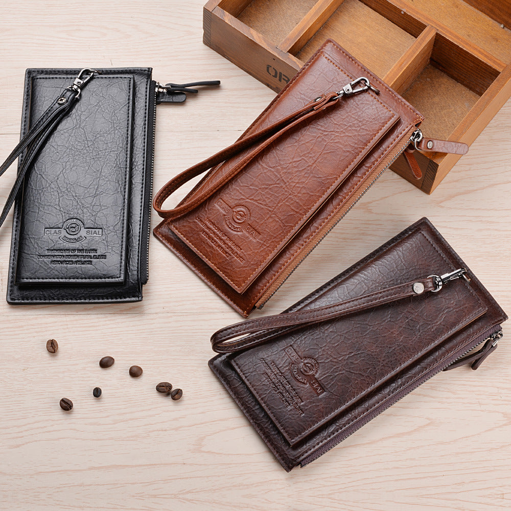 Men's Retro Long Zipper Multiple Slots Hand Strap Men's Wallet