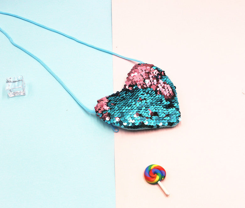 Innovative Children's Trendy Sequined Heart-shaped Lanyard Coin Purses