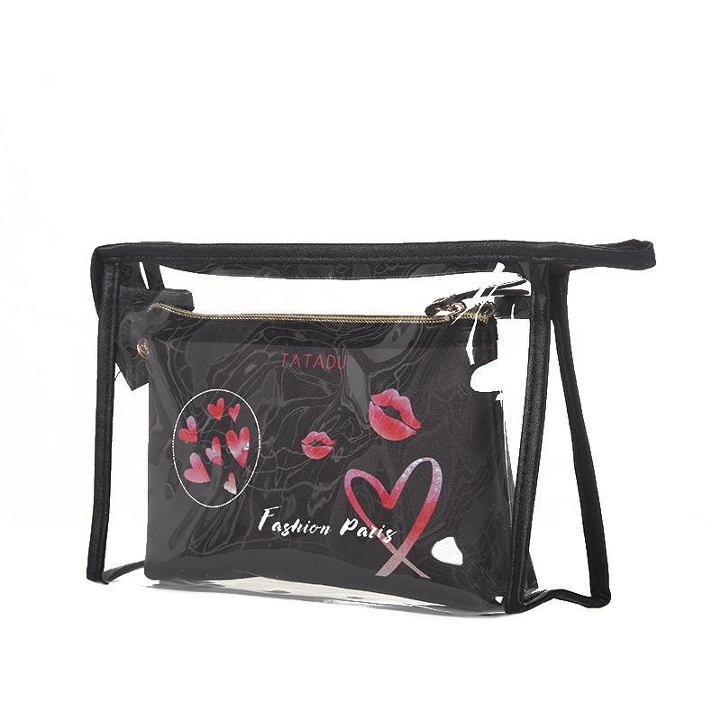 Women's Inkjet Striped Make-up Two-piece Portable Waterproof Buggy Transparent Makeup Bag