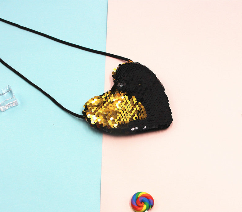 Innovative Children's Trendy Sequined Heart-shaped Lanyard Coin Purses