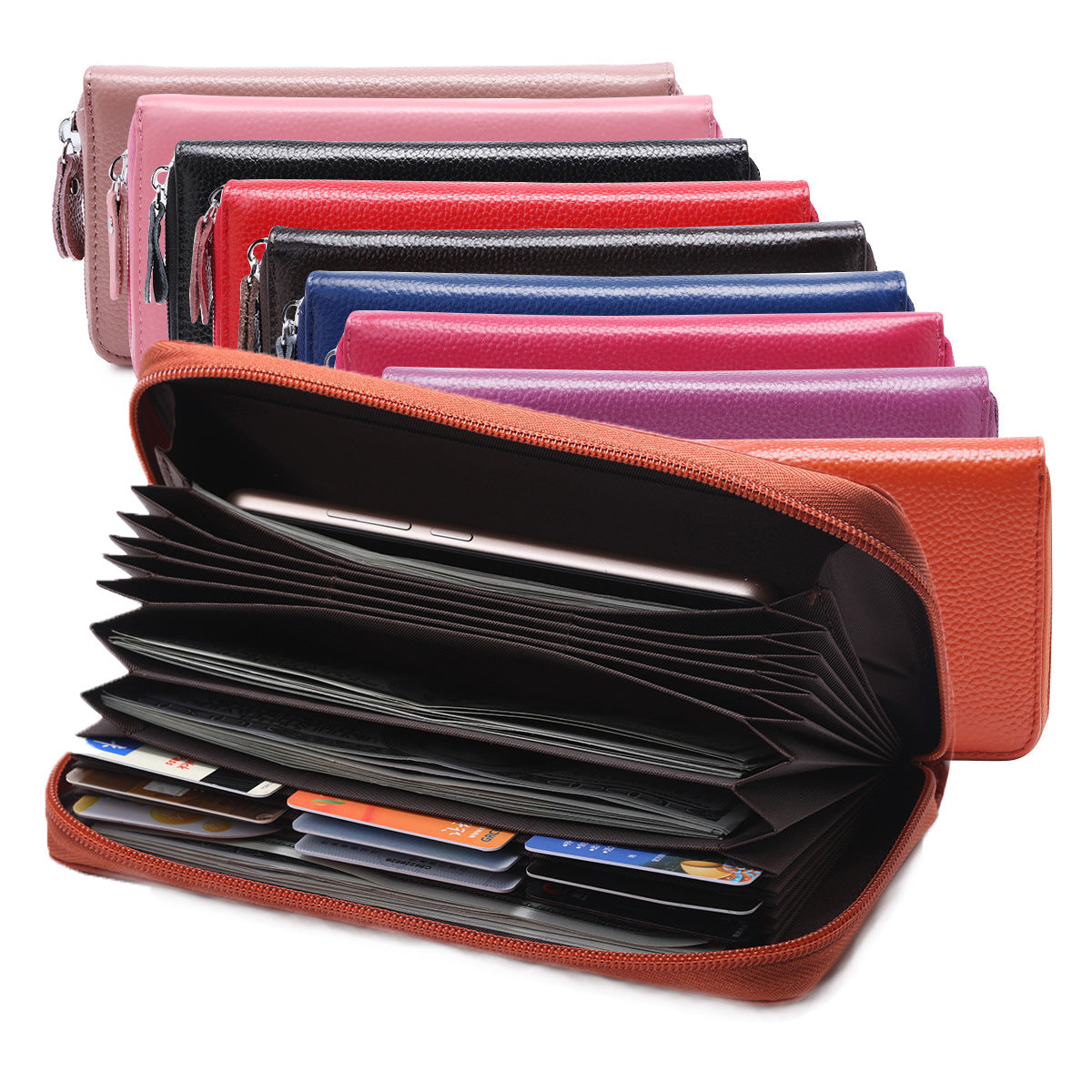 Women's & Men's Style Long Genuine Leather Position Zipper Ladies Wallet