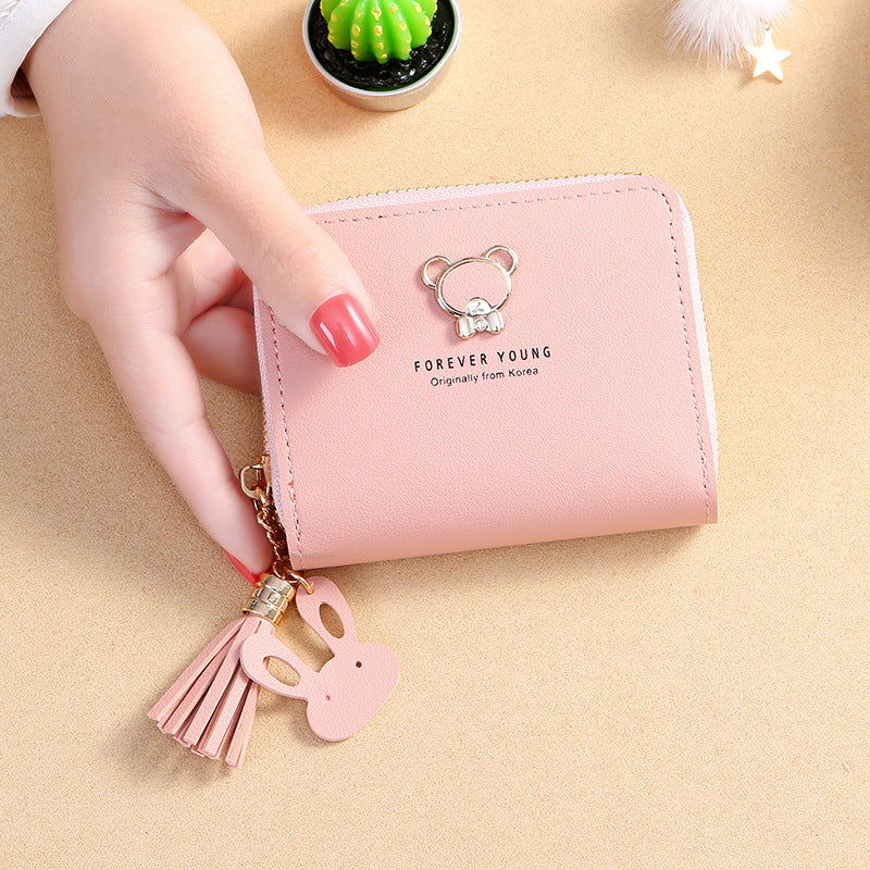 Tassel Female Short Cute Bear Zipper Card Holder