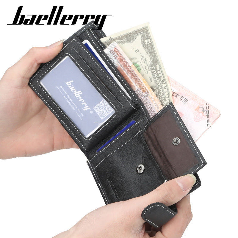 Men's Short Genuine Leather Retro Horizontal Simple Zipper Men's Wallets