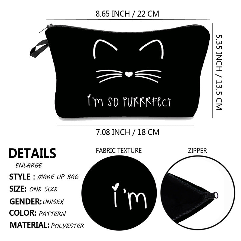 Color Smiley Face Cat Printing Wash Cosmetic Bags