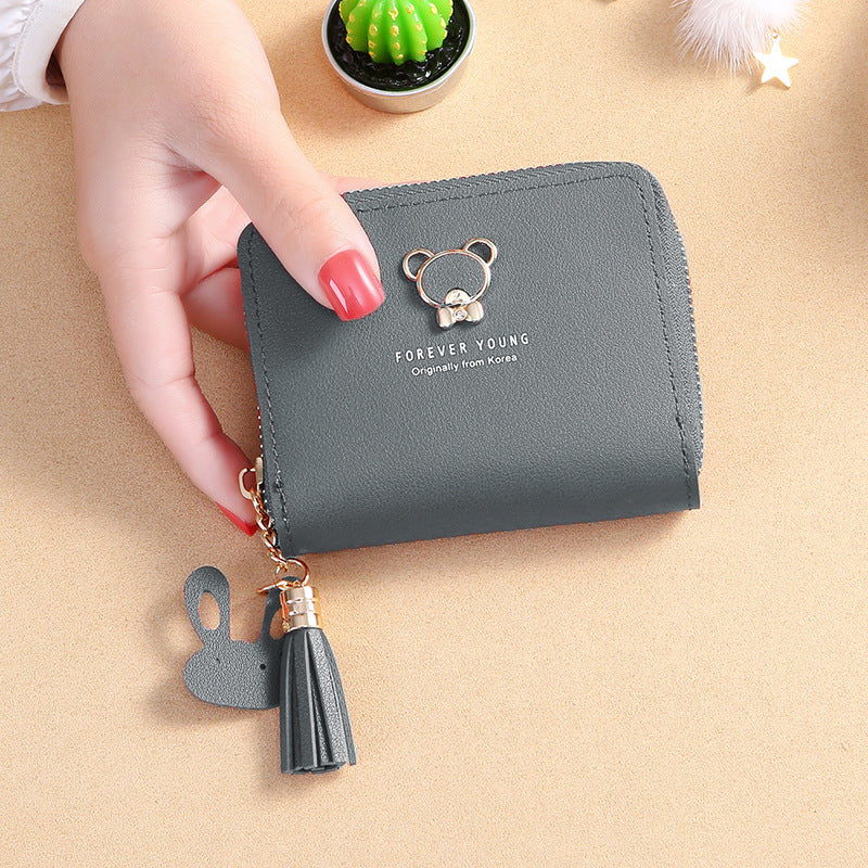 Tassel Female Short Cute Bear Zipper Card Holder