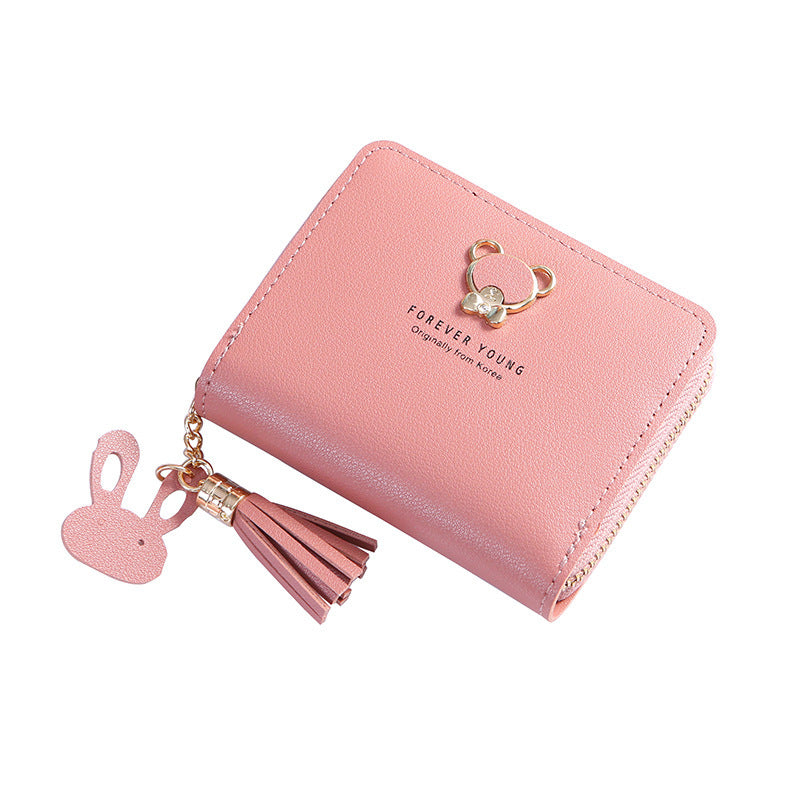 Tassel Female Short Cute Bear Zipper Card Holder