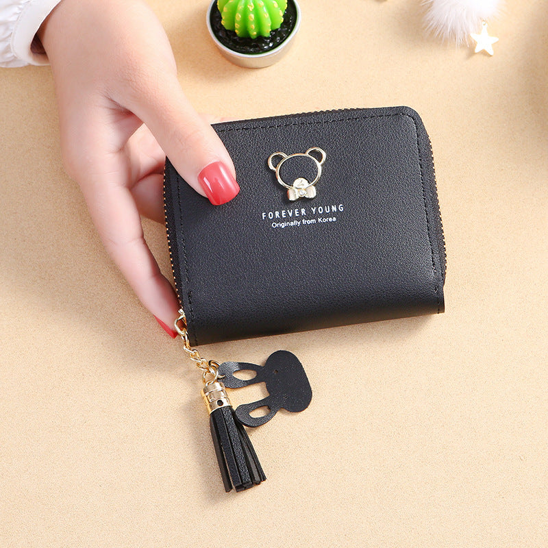 Tassel Female Short Cute Bear Zipper Card Holder