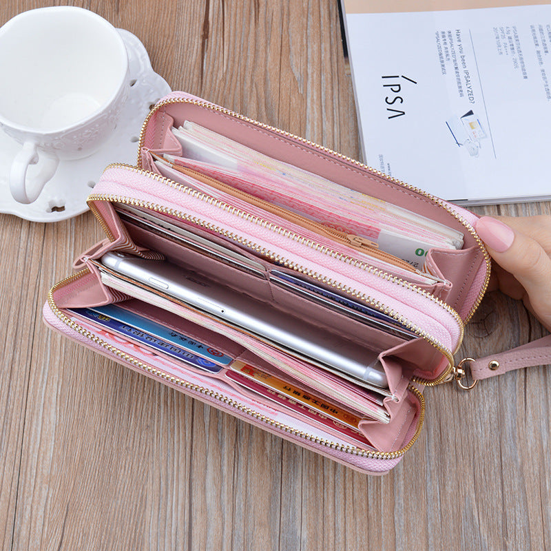 Women's Long Double Zip Clutch Fashion Stitching Contrast Color Large Capacity Ladies Wallets