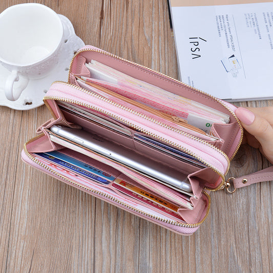 Women's Long Double Zip Clutch Fashion Stitching Contrast Color Large Capacity Ladies Wallets