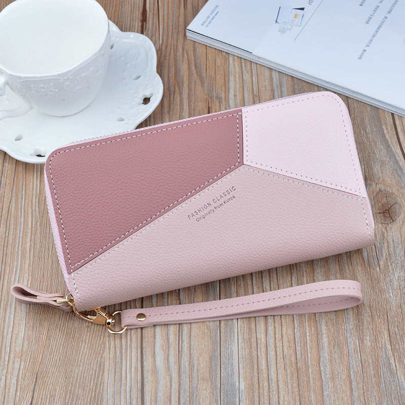 Women's Long Double Zip Clutch Fashion Stitching Contrast Color Large Capacity Ladies Wallets