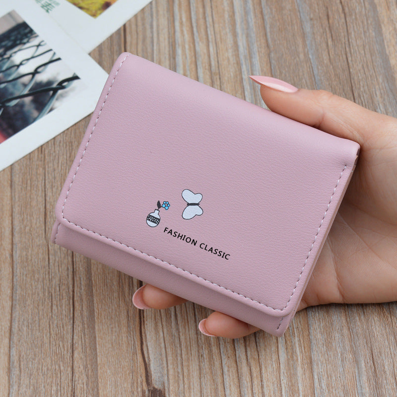 Women's Short Korean Fashion Soft Leather Folding Ladies Wallets